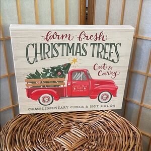 Farmhouse Red Truck Christmas Decor Sign